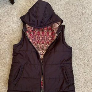 Cute Brown Hooded Puffy Vest with Sweater Lining Size S